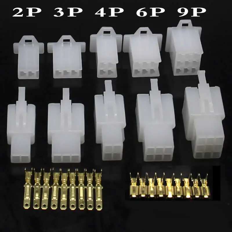 5set/lot 2.8 mm 2P/3P/4P/6P/9P 6A Motorcycle Connector Female and male Electric Car connector Butt Plug Hole core Insert