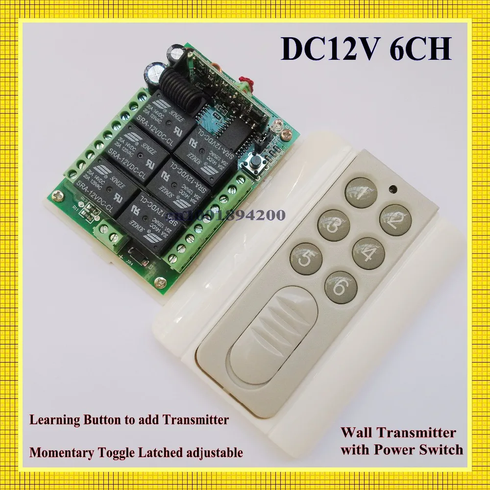 6CH Wireless Remote Control Switch System DC12V Latched/Momentary/Toggle Change freely add controller by Learning Button 315MHZ