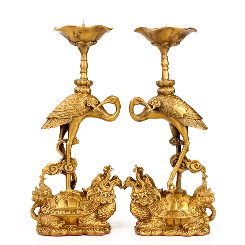 Brass Turtle Candlestick Decoration, Retro Buddhism, Buddha offering Candle Holder, 2 Pcs