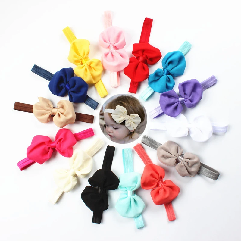 Cute Baby Girls Elastic Colorful Chiffon Bow Headband Children Hair Rubber Headwear Stretchy Bowknot Hair Bands Hair Accessories