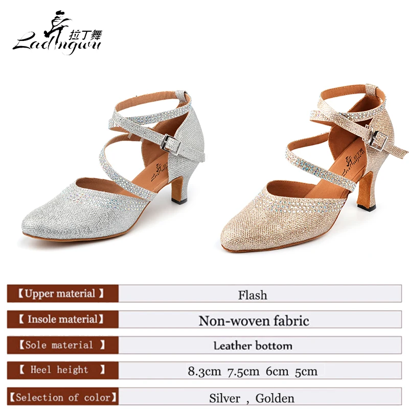 Ladingwu-Chaussures de Compétition de brevLatine pour Femme, Nouvelles Chaussures Flash grill, Strass Brillants, Dorées et Argentées, Collocation,