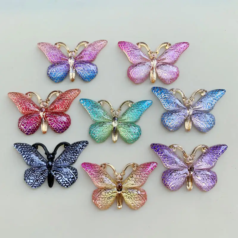 Mix Colors Butterfly Natural Stone Convex Series Flat back Resin Cabochons Jewelry Accessories 10pcs 23*38mm -B27A