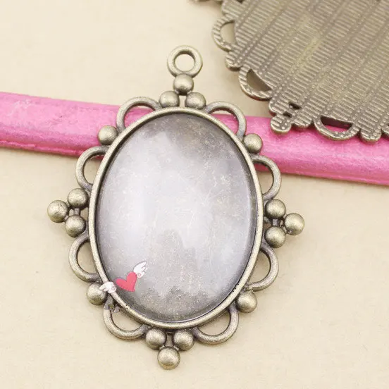 50pcs Antique Silver /Antique Bronze Oval  Base Setting Tray Bezel Pendant Charm/Finding,Fit 30mmx40mm Cabochon/Picture/Cameo