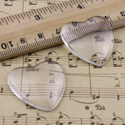 25x25mm Thickness:6mm Heart Flat Back Clear Glass Cabochon Dome Cameo Jewelry Finding 5pcs/lot (K02930)