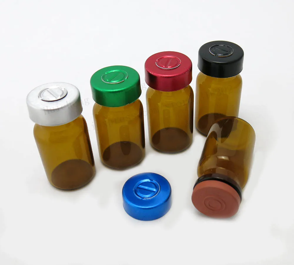 500 x 7ml Amber Small Cosmetic Glass injection Vials with  Aluminum Cap Stopper 7cc Brown Glass Skin care Bottles