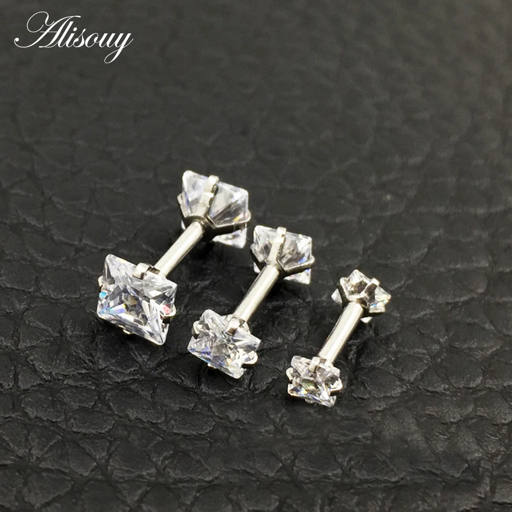 Alisouy 2 pcs Punk Style Piercing Barbell Ear Cartilage Tragus Helix Stud Double Zircon Body Jewelry For Man Women Studs 1.2mm