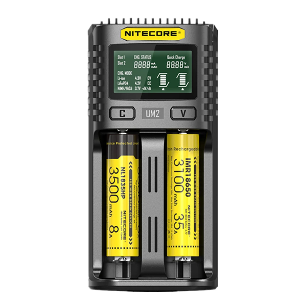 NITECORE UM2 Automatic Universal 3A Quick Charger Intelligent USB Dual-Slot Charger LCD Display Li-ion IMR Battery 18650 21700