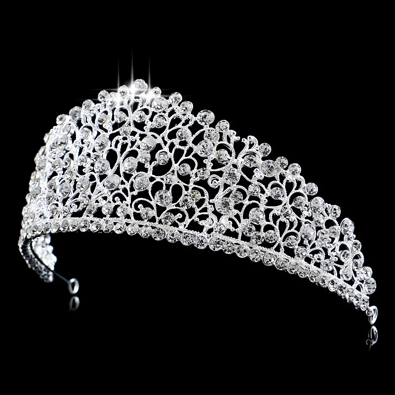 Gorgeous Sparkling Silver color Wedding Diamante Pageant Tiaras Hairband Crystal Bridal Crowns For Brides Hair Jewelry Headpiece