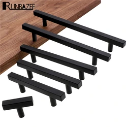 RUNBAZEF Cabinet Pulls Black Modern Square T Bar Diamter Kitchen Bathroom Cupboard Chest Drawer Handles And Knobs Hardware