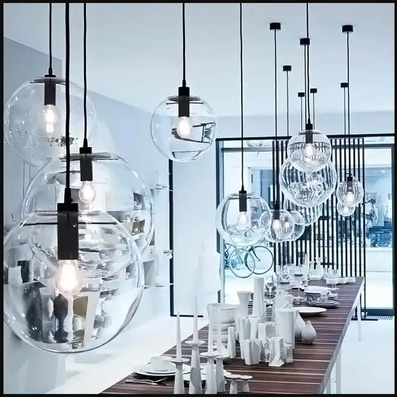 Moderne LED boule de verre pendentif lumières lampe suspendue nordique pour Restaurant Lustre Suspension salle à manger décor à la maison luminaire