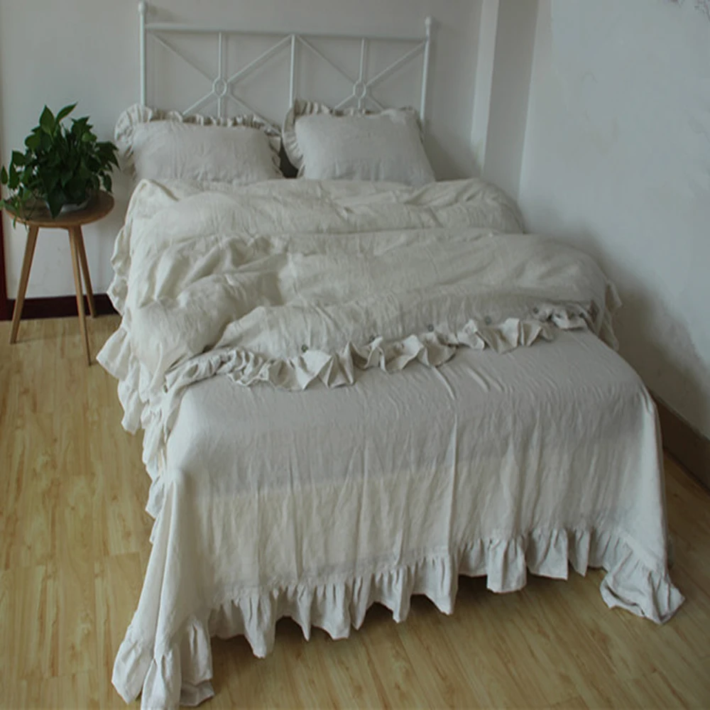 

Роскошный моющийся комплект пододеяльников из конопли с рюшами, льняные комплекты постельного белья из натуральной органической наволочки, простыня Шамс, 4 шт., 2021 г.