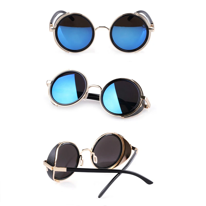 Retro Steampunk Sunglasses Men Women Round Metal Shields Sun Glasses Brand Designer Fashion Eyewear Mirror Lens UV400