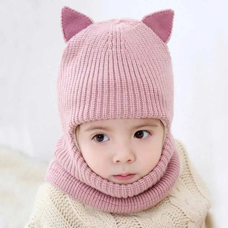 

warm lining soft winter hats for children thick earflap cap knit beanies for boys girls 2-5yrs neck face protected