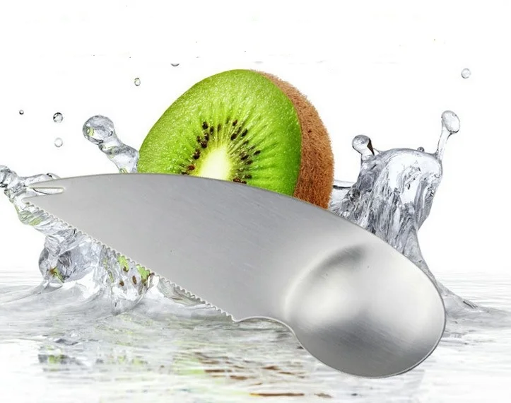 1PC Stainless Steel Kiwi Spoon 2 In 1 Avocado Slicer Scoop Papaya Cutter Knife Vegetable Fruit Tools Kitchen Gadgets KW 036