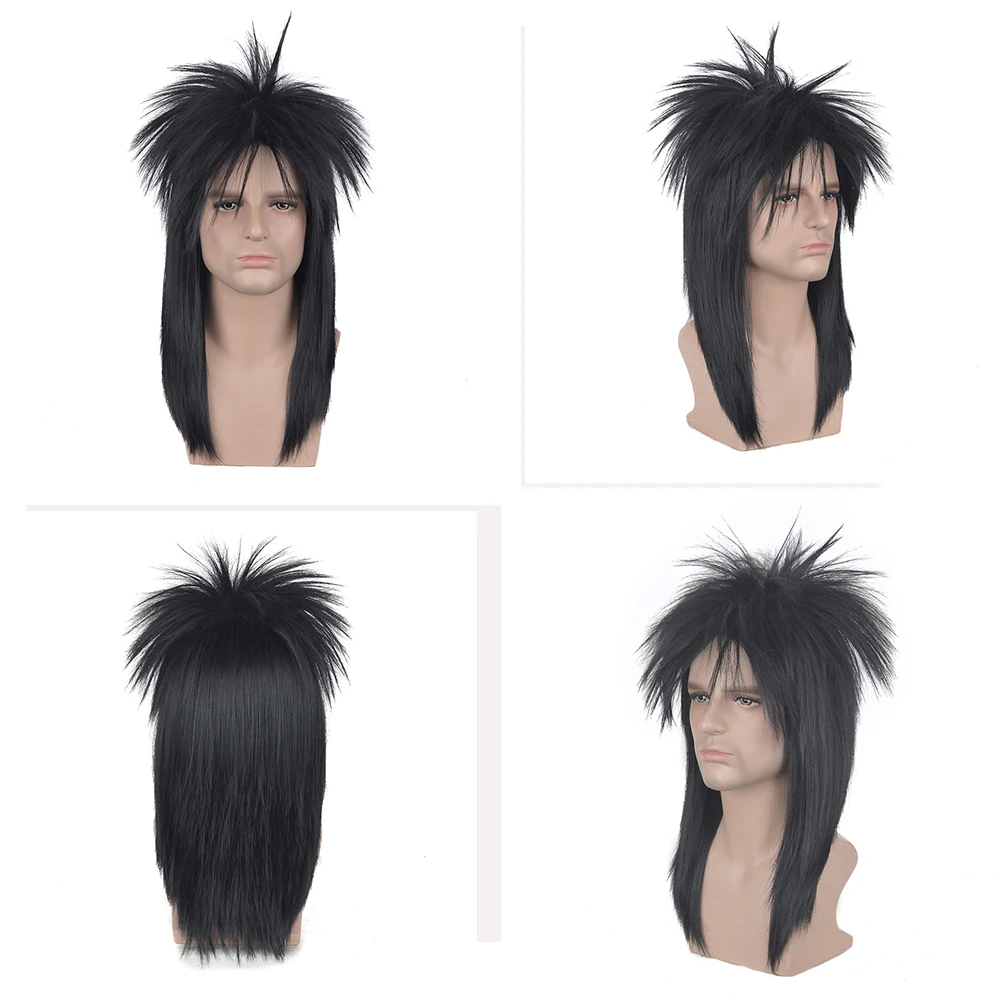 3617 xi.rock medium length straight Rocking Dude Black Synthetic Stylish art EMO Punk Metal Rocker Disco Mullet Cosplay Wig wigs