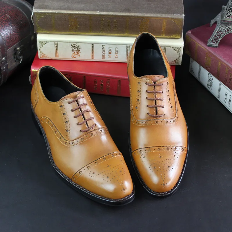 MALONEDA Handmade Men's Brogue Leather Shoes Fashion Oxfords Genuine Leather Formal Dress Shoes With Goodyear Welted