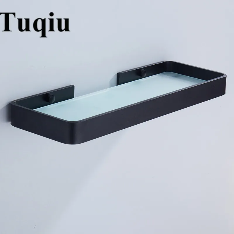 25CM 35CM 45CM Black Aluminum Glass Shelf,Square bathroom glass shelves,Shower room Rack,Cosmetic Shelf