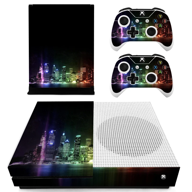 DATA FROG Colorful Starry City Custom Vinyl Console Cover For Xbox One SLIM Skin Stickers Controller Protective For XBOXONE S