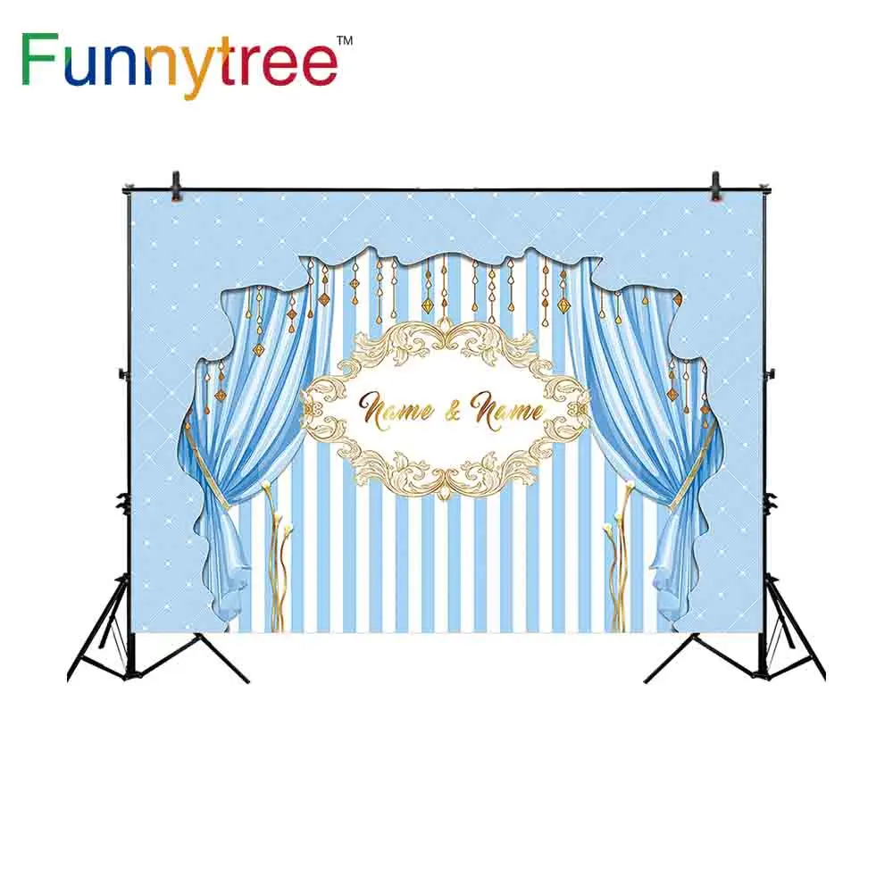 Funnytree professional photography background blue lattice stripes decoration curtain frame celebration backdrops wallpapers