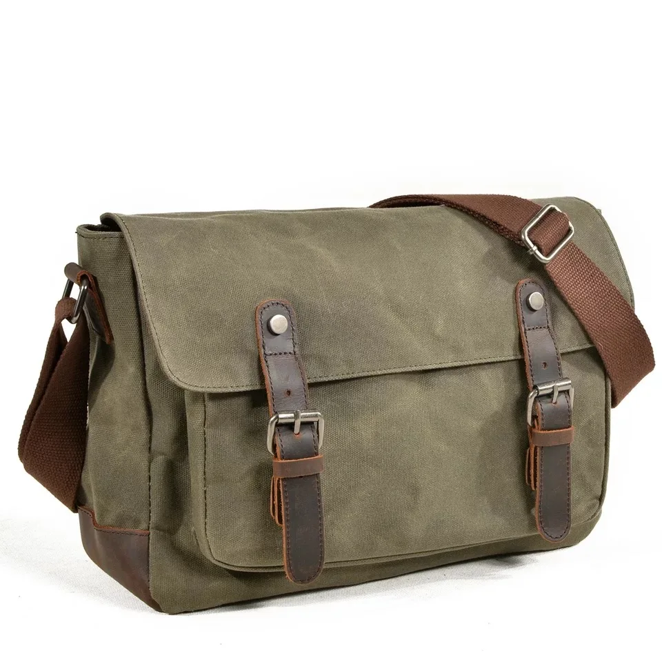 Military Vintage Canvas Leather Crossbody Bag Men Shoulder Bags Waterproof Travel Satchel 2022 New Casual Male Messenger Bags