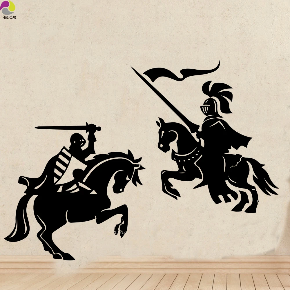 Knight Warrior Wall Sticker Kids Room Living Room  Medieval Dragon Slayer horse Solider Army Wall Decal Bedroom Vinyl Decor