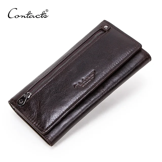 Portfele męskie CONTACT'S z prawdziwej skóry, długie, z kieszenią na monety na zamek błyskawiczny, duża pojemność, portfel męski typu clutch na iPhone'a, paszport, dla kobiet.