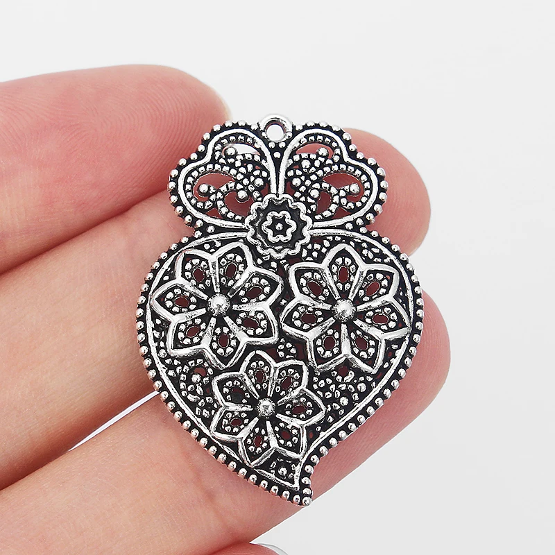 5Pairs/set Heart Filigree Pendant Accessories For Jewelry Viana Heart Charms for Handmade Necklace Earring Jewelry Making Findi