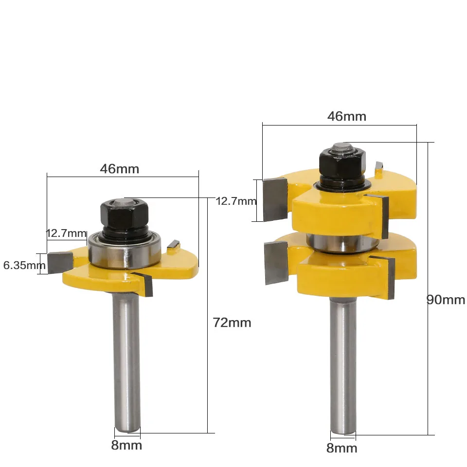 2pc 8mm 1/4Shank Tongue & Groove Router Bit Set - Large Stock up to 1-1/4\