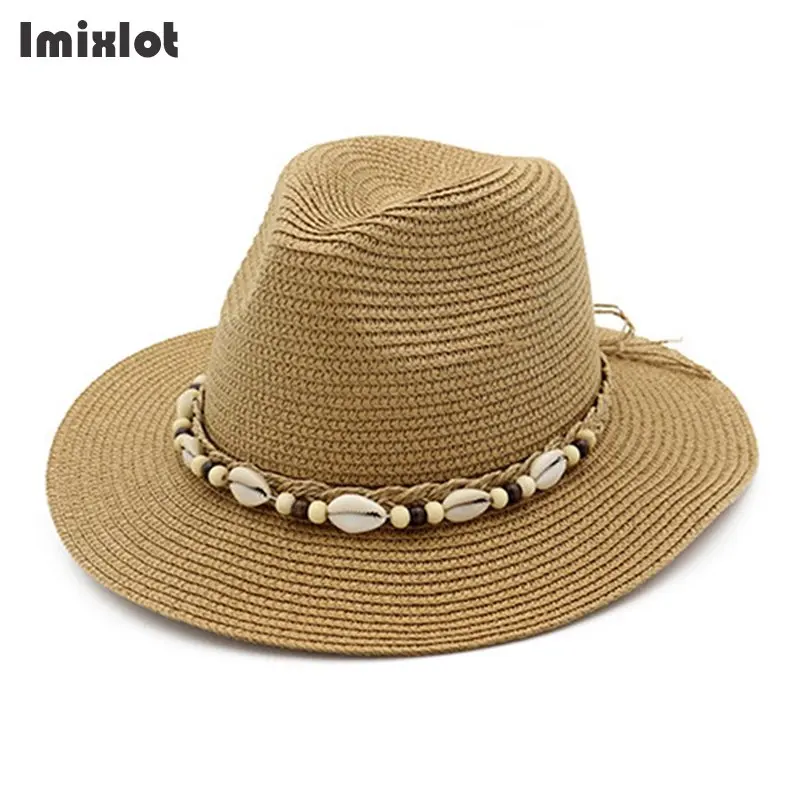 Summer Hats For Women England Style Wide Brim Straw Hats Sun Visor Shell Beads Hat Panama Travel Beach Hat Women\'s Strawhat