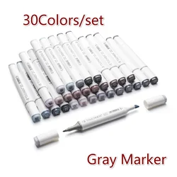 30 Color Grayscale Marker Pen Grey Dual Head Sketch Alcohol-based Art Markers Painting Set