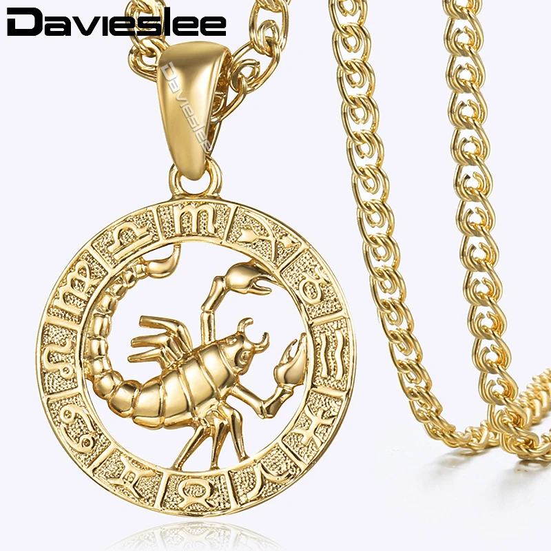 Davieslee Womens Scorpio Pendant Necklace Gold Color Zodiac Sign Constellation Pendant For Woman Jewelry Dropshipping LGP364