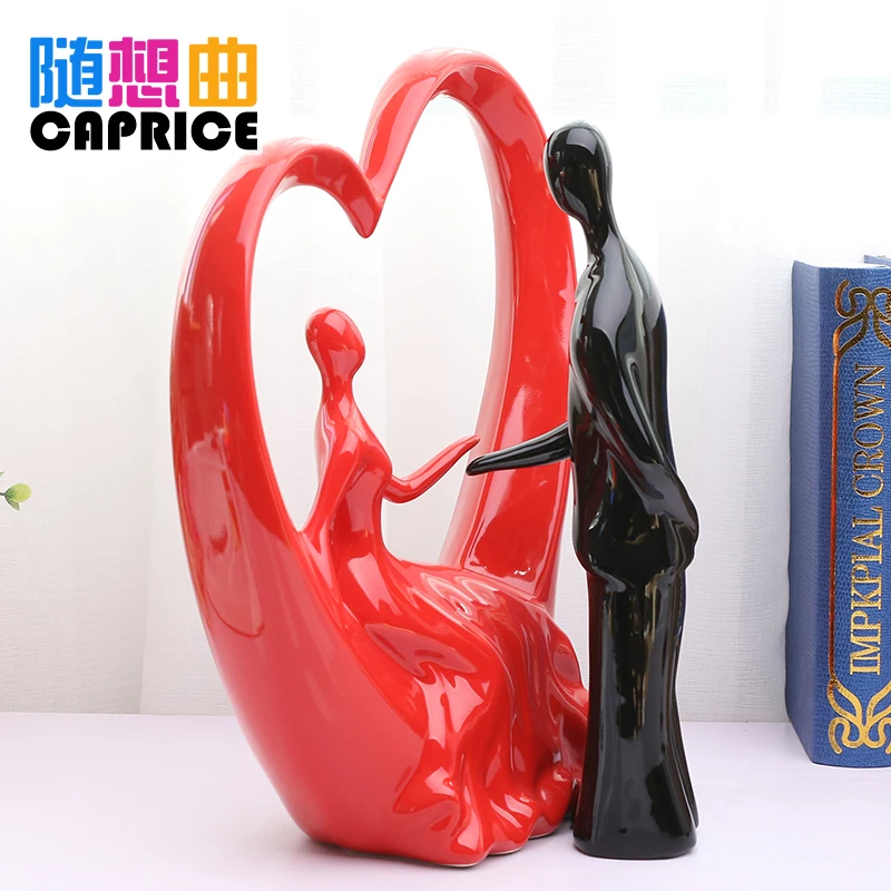 Ceramic ornaments modern minimalist fashion crafts black intimate couple figure ornaments Home Furnishing decorations