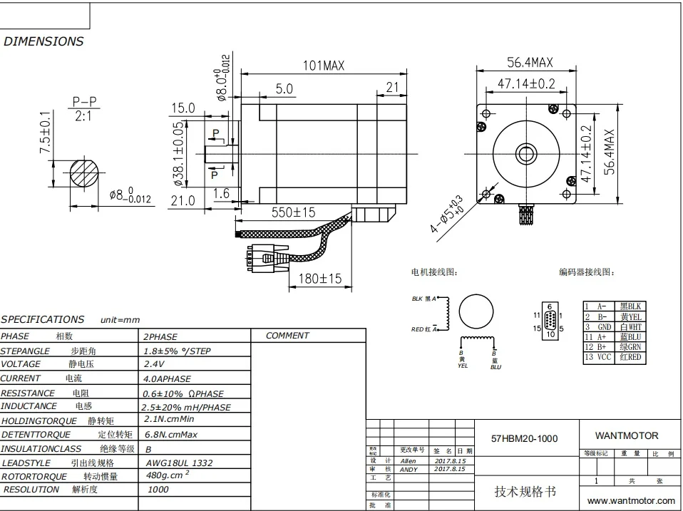 New motor! Wantai 4-Lead Nema23 closed loop stepper motor, 57HBM20-1000  4A 210N-cm(300oz-in) +servo driver CNC  Machine