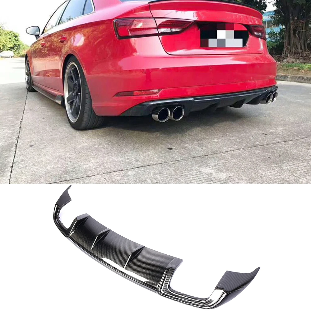 Rear Diffuser for Audi A3 Sedan 2017 2018 2019 Standard Non S3 Sline Carbon Fiber Bumper Lip Spoiler Quad outlet Car Styling