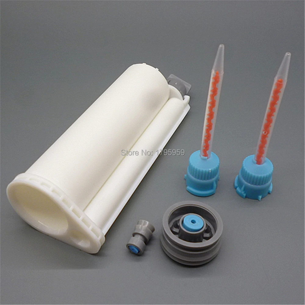 50ml 10:1 Dispenser di resina epossidica a doppia cartuccia vuoto AB tubo di colla con tappo di tenuta pistoni di tenuta 2 pezzi ugello di miscelazione miscelatore statico