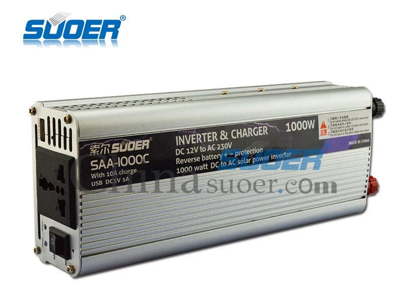 Suoer 12V 220V inverter 1000W power inverter with 10A battery charger(SAA-1000C)