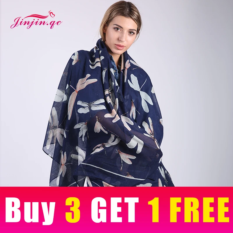 Jinjin.QC Women Viscose Butterfly Print Scarf Dragonfly Printed Scarves and Wraps Winter Warm Bandana Lady Shawls Drop Shipping