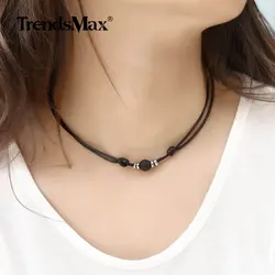 1.5mm Lava Rock Stone Choker Necklace Handmade Leather Chain Adjustable Length Mens Womens 8mm 10mm Wholesale Jewelry DNM18