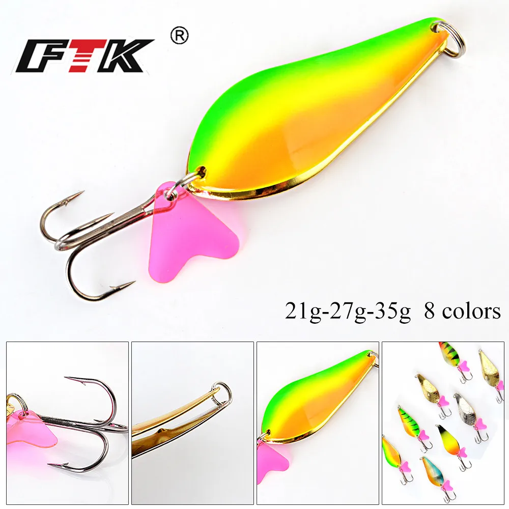 FTK new 1PC 21g 27g 35g Spoon Fishing Lure With Hook Hard Fishing Spoon Lure Metal Jigging Lure Baits carp