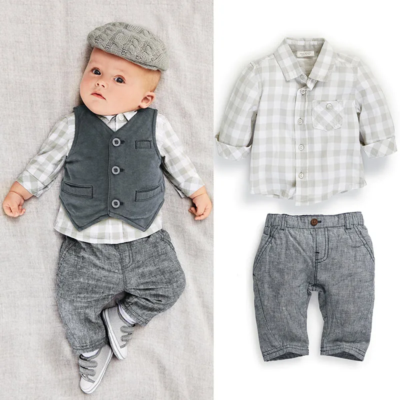 

Children Clothing Spring Autumn British Style Kid Suits Long Sleeve Shirt Vest Pants 3 pcs Gentleman Suits baby suit clothing