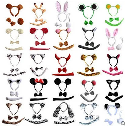 

Halloween XMAS Party Adult Child Animal Ear Hairband Headband Tail Bow Necktie Cartoon Costume Cosplay Accessory stage props