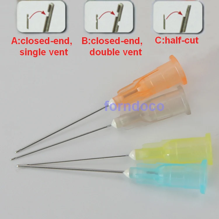 

100pcs Dental Endo Irrigation needle tip 25GA/27GA/30GA End-Closed Side Hole & half cut Endo Syringe Material