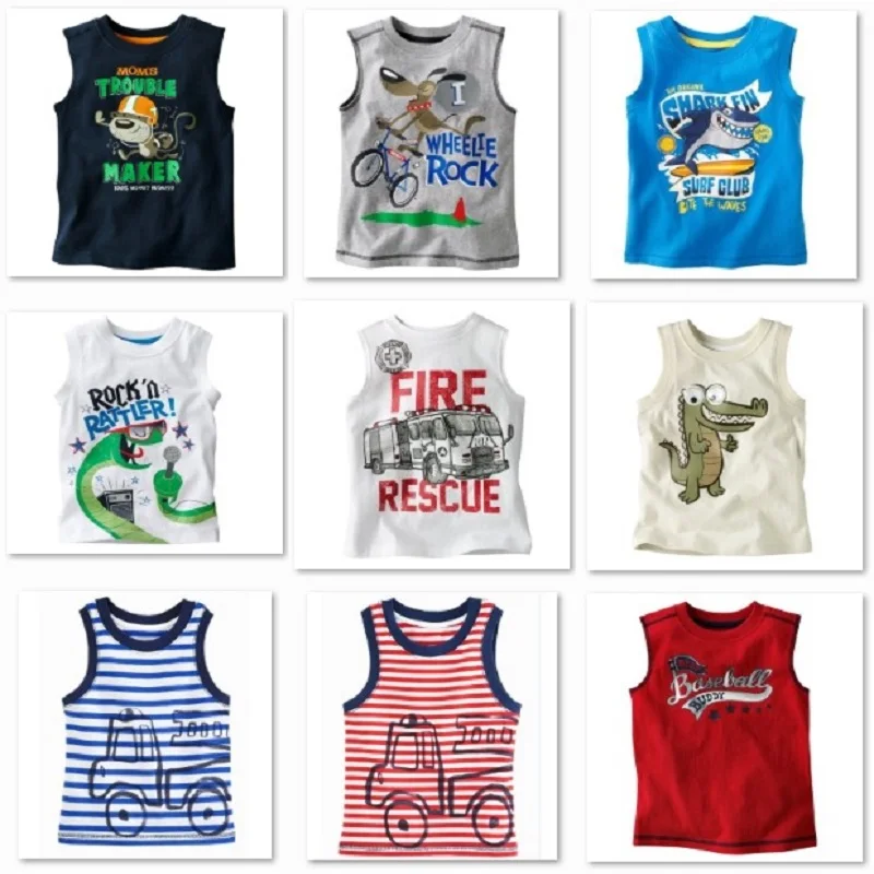 Hooyi Sleeveless Baby Boys T-shirts Children Tops Singlets Summer kids Vest baby boy tops Boy\'s clothes 100% Cotton Tees Shirts