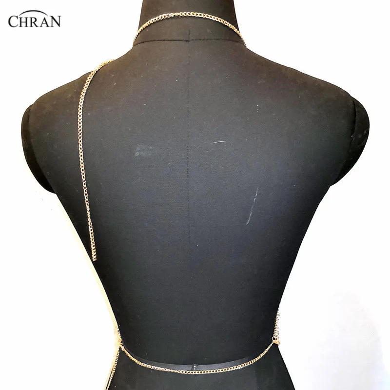 Chran Beach Women Metal Breast Chain crop top Sparkly Sequins Tank Top Halter Necklace Nightclub Party Gems Vest Jewelry