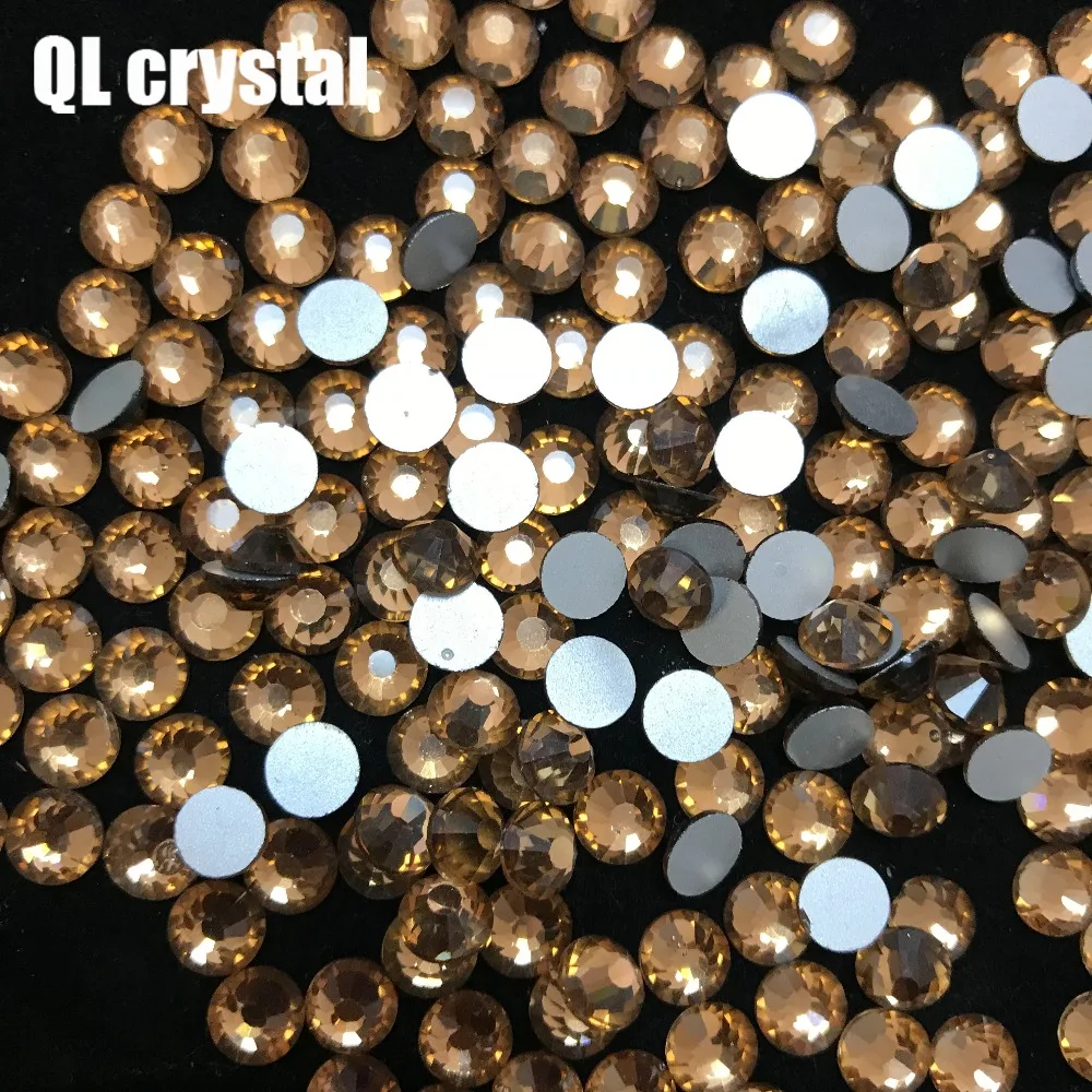 Brown Glue on Glitter Flatback Glass Crystal Non Hot fix rhinestone For Gymnastics Clothes Shoes 3D Nail Art Decoration