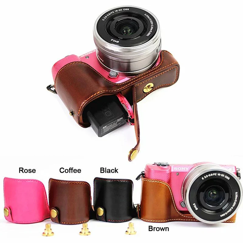 PU Leather case bag camera Half Body Set Cover For Sony A5000 A5100 slr Bottom With Battery Opening