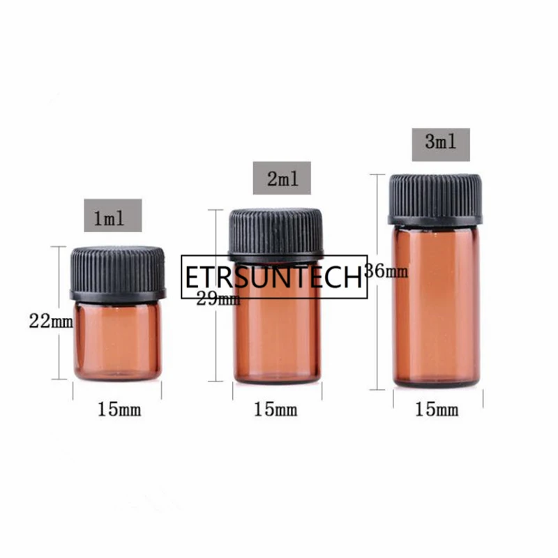 

1ml 2ml 3ml Glass Bottle With Plastic Lid Insert Essential Oil Glass Vials Perfume Sample Test Bottle F1557