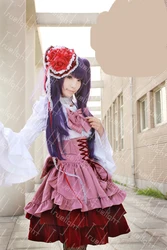 Anime Umineko no Naku Koro ni Furudo Erika Pink cosplay costume with hair accessory for Halloween Christmas party men women cos