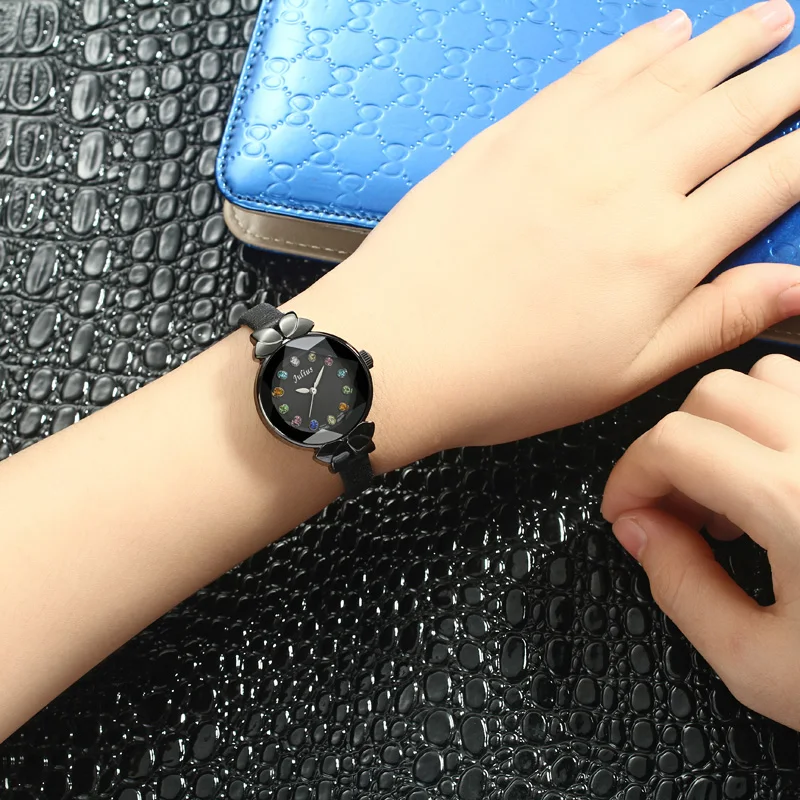 Colorful Crystal Top Julius Lady Women\'s Watch MIYOTA Cute Knot Fashion Hours Real Leather Bracelet Children Girl\'s Gift No Box