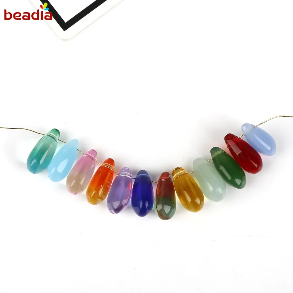 Lampwork Glass Czech Bead Water Drop Oval Gradient Color Beads For Jewelry Making Woman DIY Necklace Findings 14x8mm 5pcs